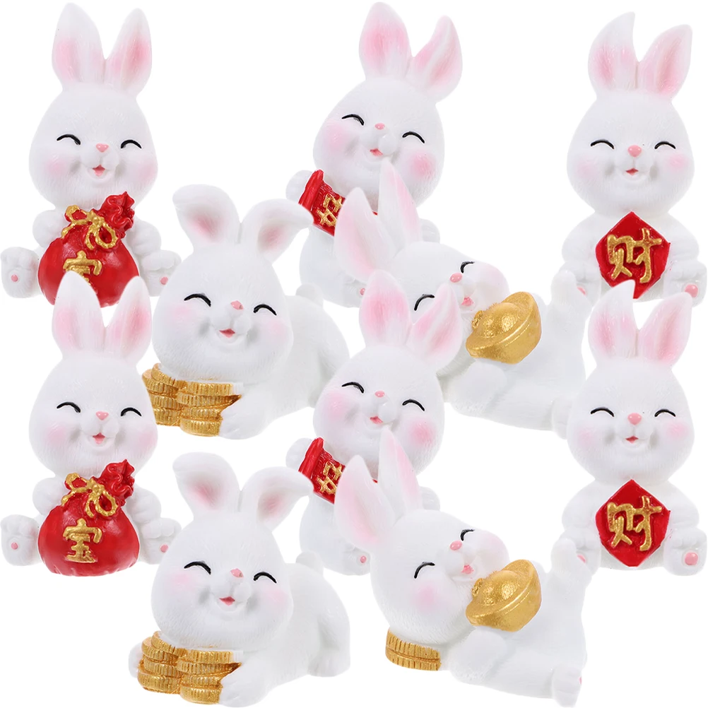 

10pcs Year Of The Rabbit Small Bunny Figurines Resin Cartoon Rabbit Decorations For Yard Desktop Micro Landscape