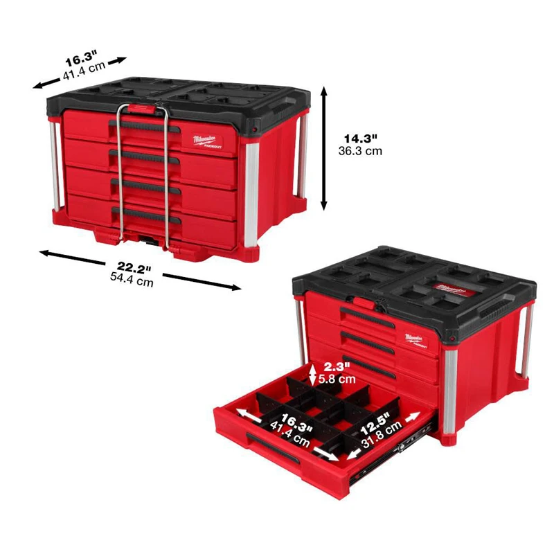 Milwaukee 48-22-8444 Packout 4 Drawer Durable Large Tool Box Eavy Storage Case Tool Accessories