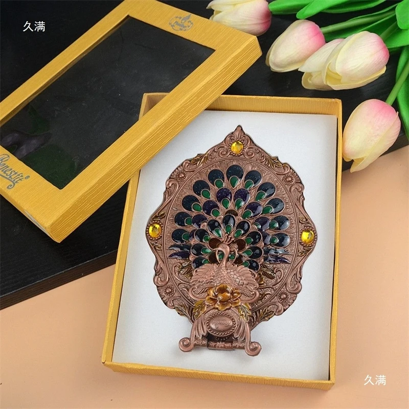 Castelo russo lidar com espelho de maquiagem dobrável portátil europeu vaidade espelho pavão motivo para presente nupcial decoração casa