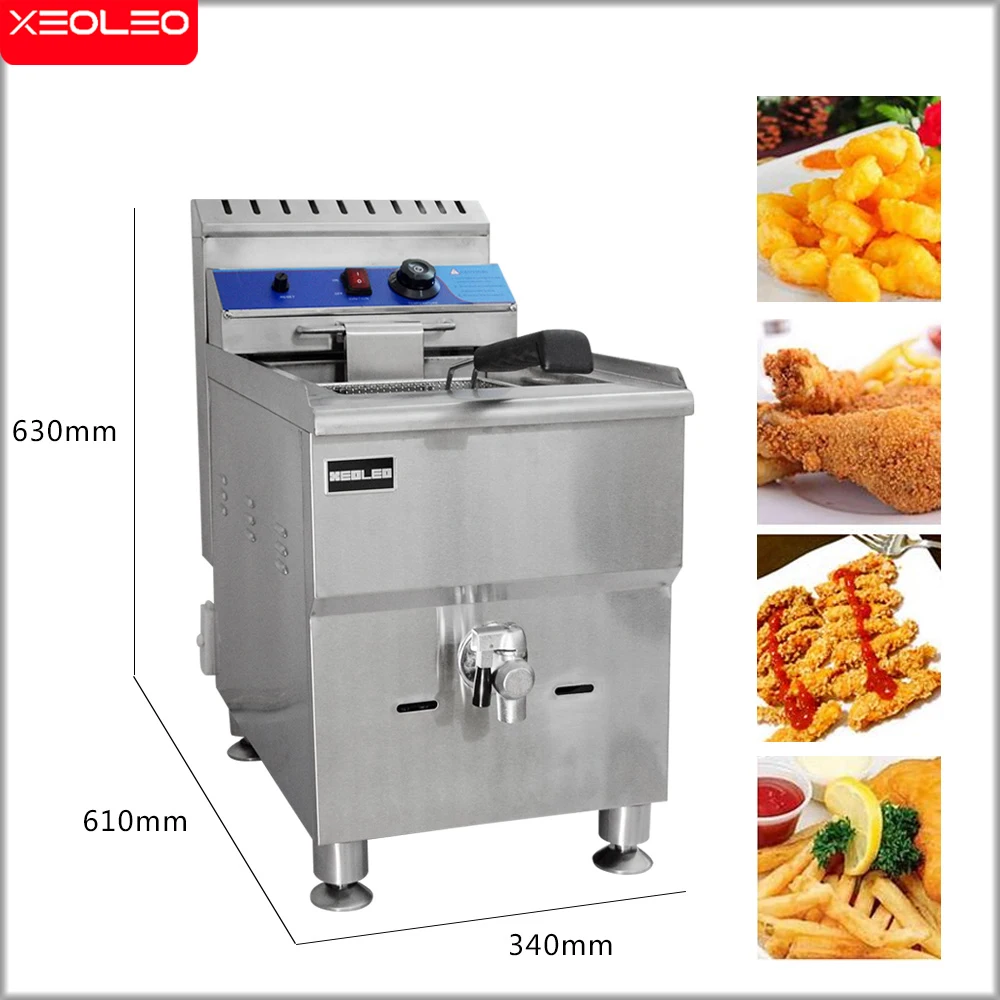 XEOLEO 18L Gas Commercial Oil Fryer Single Tank Large-capacity Fried Machine Chicken Wings Fast-Heating Snack Deep Fryer