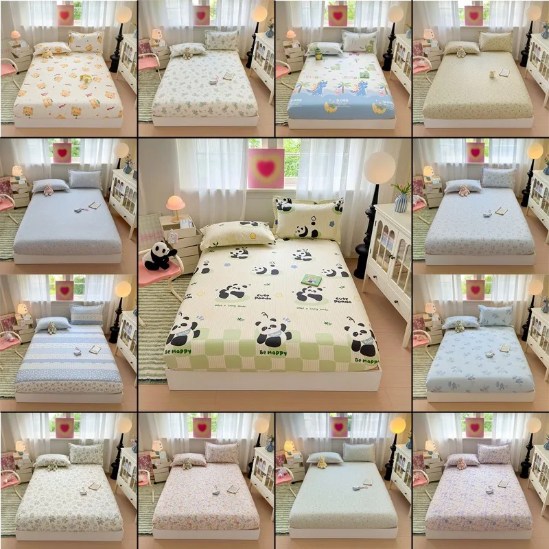

1pc Cotton Bed Sheet Flower Printed Mattress Cover Single/Queen/King Fitted Bedsheet Double Bed Sheets (without Pillowcase)