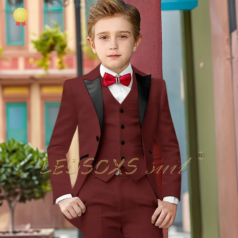 Boys Suit 3 Piece White Long Tuxedo Jacket Pants Vest Wedding Party Birthday Gift Kids Customized Blazer Suit