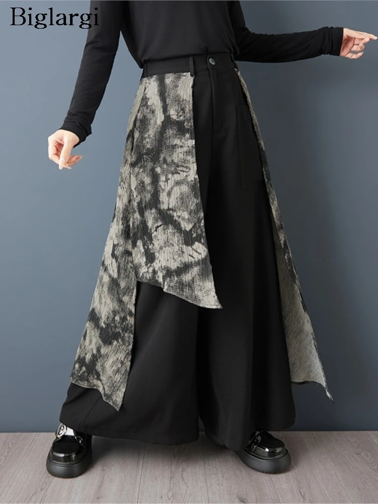 

Japanese-Chinese Style Irregular Wide-Leg Pants With Double Layer Ruffles & Patchwork Design Spring/Summer Trend