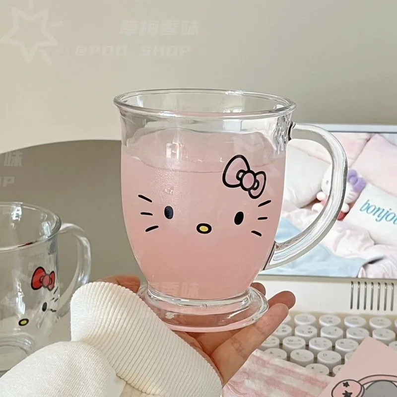 

Hello Kitty Anime Kawaii Sanrio Ins Glass Print Princess Cup Cute Cartoon Water Cup Breakfast Household Juice Milk Cup Gifts