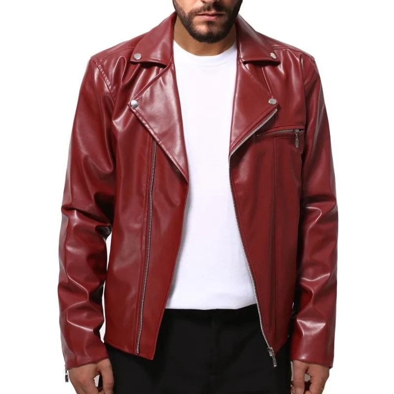 Men\'s Leather Jackets Trendy Spring Autumn New Leather Jackets Handsome Horizontal Zipper Motorcycle Jacket Youth Coat