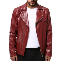 Men's Leather Jackets Trendy Spring Autumn New Leather Jackets Handsome Horizontal Zipper Motorcycle Jacket Youth Coat