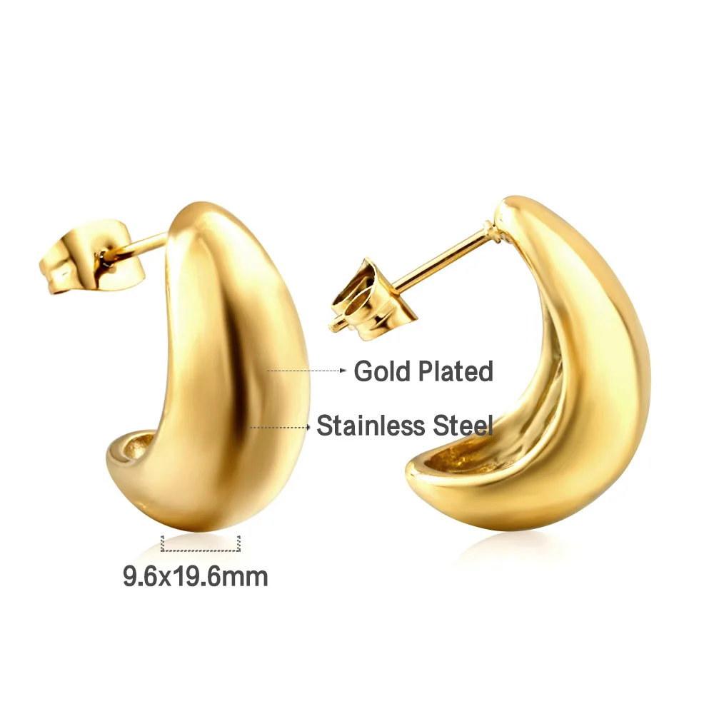 LUXUSTEEL Stylish C Shaped Women Hoop Earrings Golden Plated Stainless Steel Beads Square Rolo Dangle Ear Jewelry Gift for Her