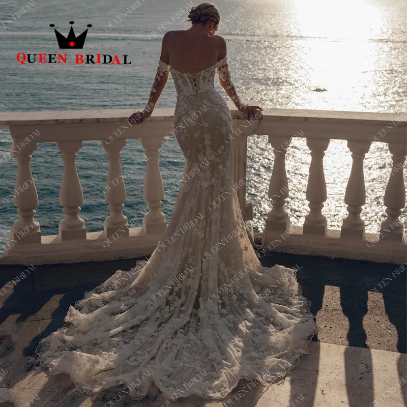 Mermaid Wedding Dresses 2024 Appliques Lace Sequined Beading With Sleeve Backless Birdal Gowns Vestidos De Novia Custom Y17X