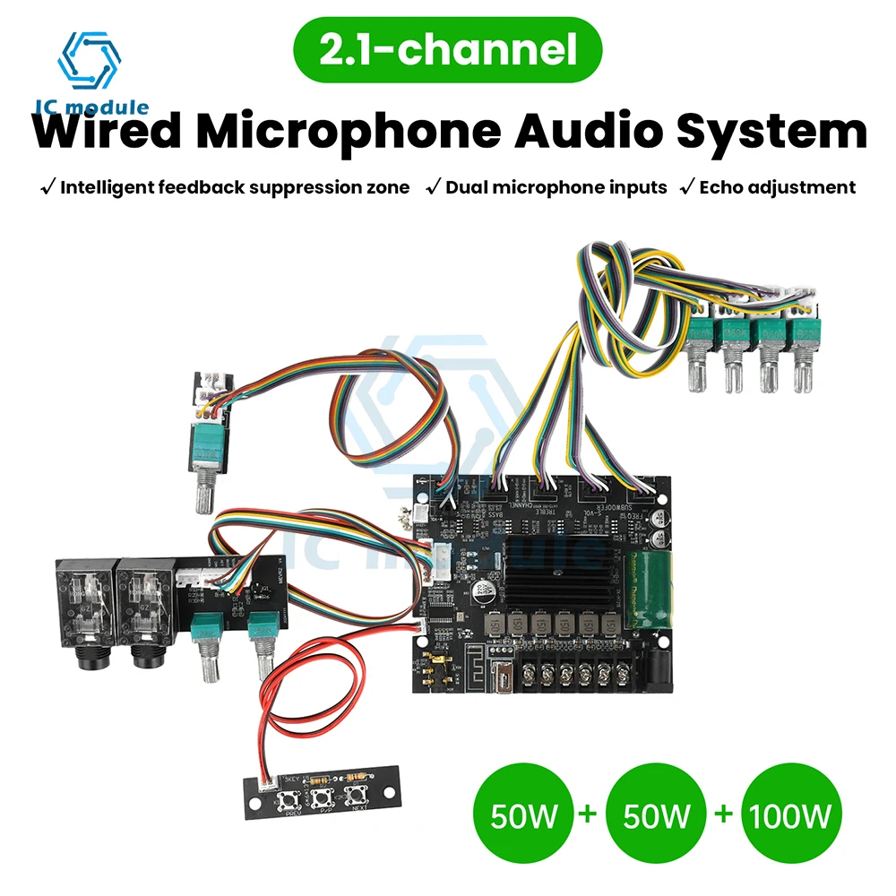 

MT21S Bluetooth 2.1 Channel Audio Amplifier Board 50W*2+100W Audio Stereo Amplifier Board with Dual Mic Input
