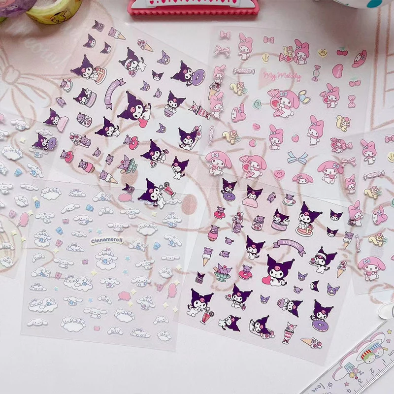 5Pcs Hello Kitty Y2K Anime Kawaii Sanrio Transparent Sticker Cute Kuromi My Melody Diy Waterproof Stickers Decoration Kids Gifts