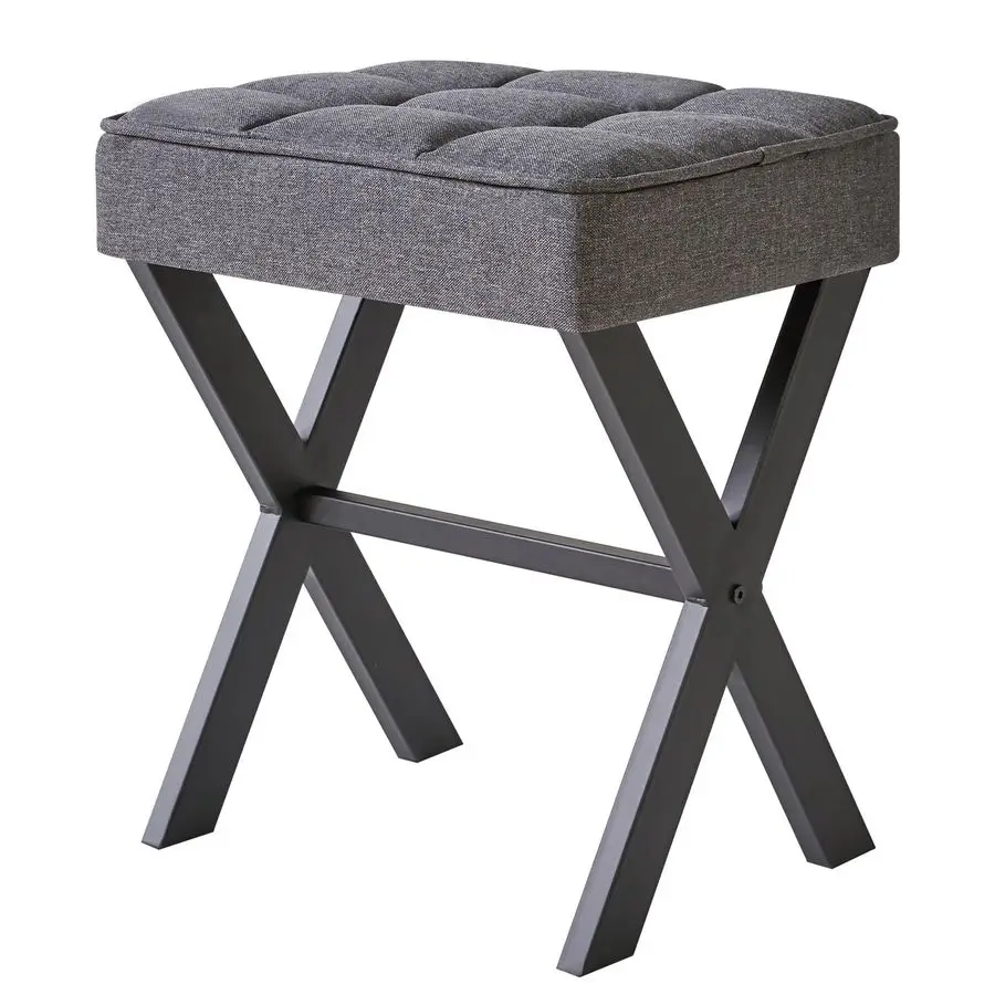 

Square Makeup Stool with XLeg Foot Rest, Linen Footrest, Ottoman Seat, MultiUse as Small Side Table, for Bedroom, Living Room,