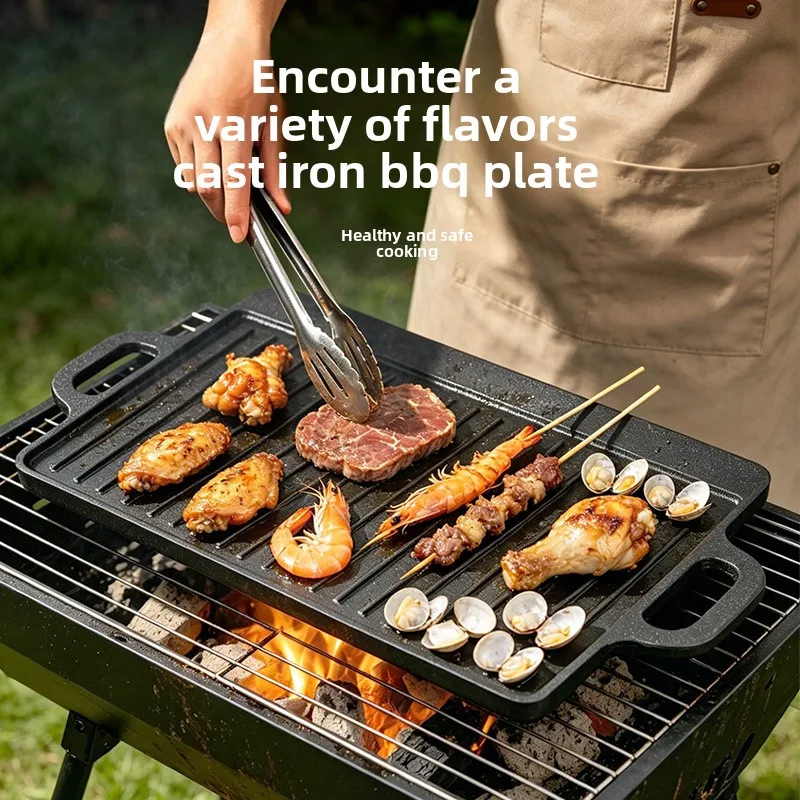 Thickened cast iron barbecue iron plate commercial barbecue plate striped frying plate restaurant hot pot restaurant