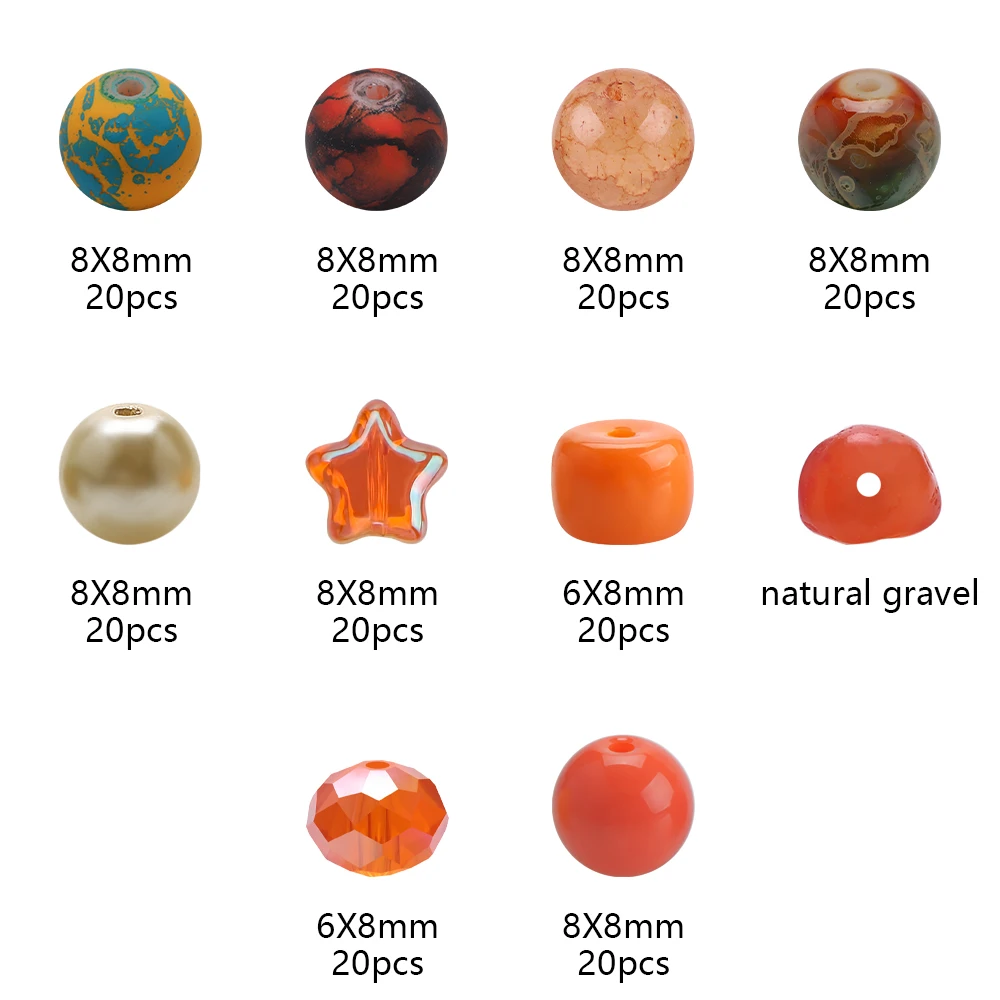 200Pcs/Box 8mm Gradient Glass Beads Loose Spacer Round Beads For DIY Making Jewelry Handmade Bracelet Necklace Earing Craft Kit