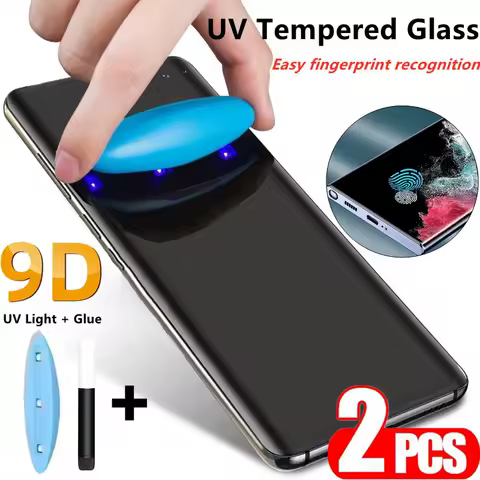 2PCS UV Tempered Glass for Samsung Galaxy S25 S24 S22 s23 Ultra Screen Protector S21 S20 Plus Note 20 Ultra Full Glue Cover