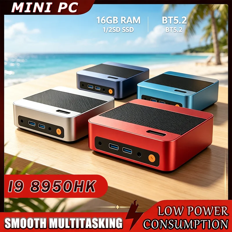 Mini Gaming PC Core i9 8950HK 16GB RAM 1TB 2TB SSD WiFi6 BT5.2 HD Graphics Compact Portable for Work Gaming