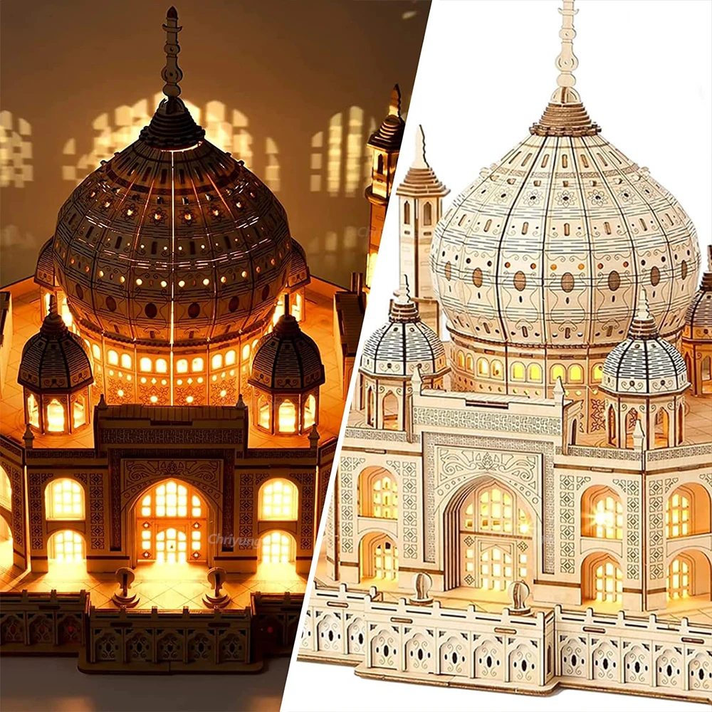 3D 나무 퍼즐 하우스 로얄 캐슬, Taj Mahal 모델 키트, 조명 포함, DIY 조립 공예, 책상 장식, 성인 및 어린이용 선물