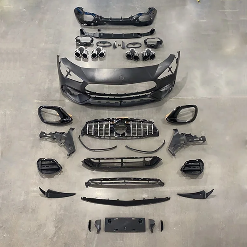 

STLFFor CLA W118 Upgrade to CLA45S AMGs Model Include Front Bumper Assembly with Grilles Good Quality PP Plastic 2019 2020 2021