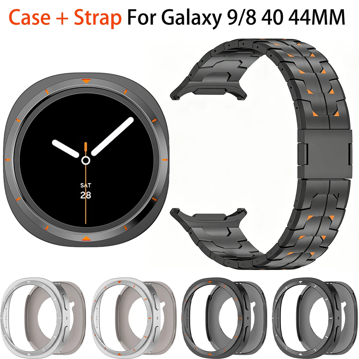 Metal Case + Strap for Samsung Galaxy Watch 9/8 40 44mm Protective Cover Bumper Belt Band for Galaxy 9 Business Bracelet Frame