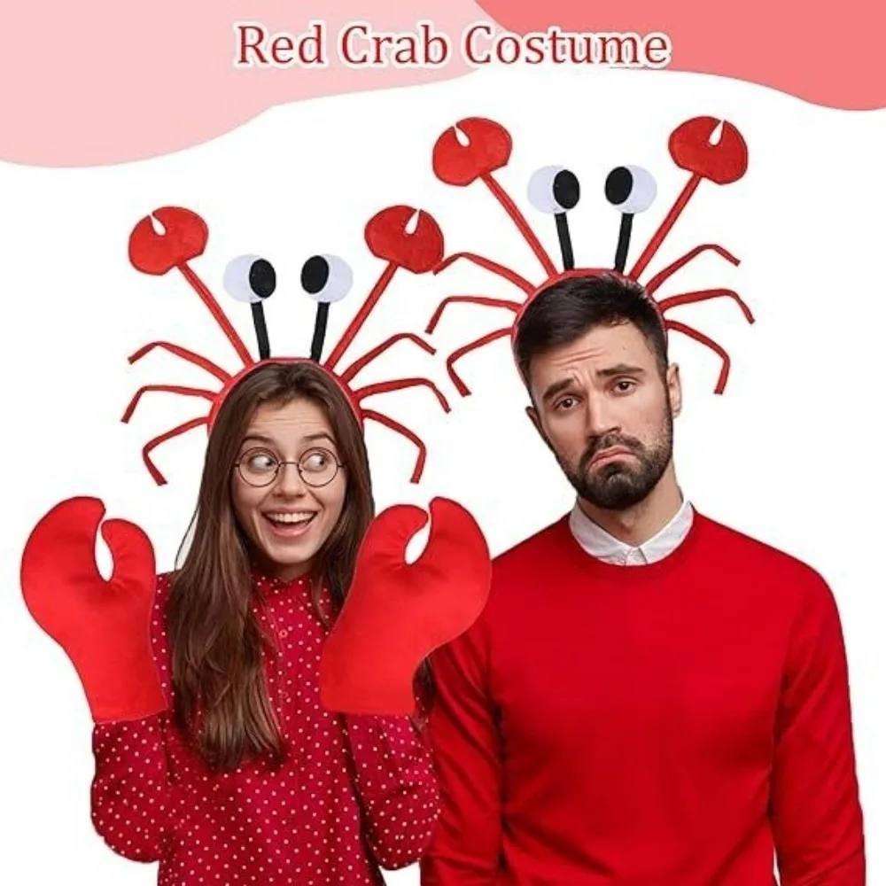 Cute Cartoon Crab Headband Animal Character with Gloves Animal Headgear Skirt Red Costume Headwear Halloween Party
