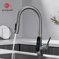 All-copper kitchen faucet, smart digital display faucet, hot and cold pull-out sink, plug-in water purifier