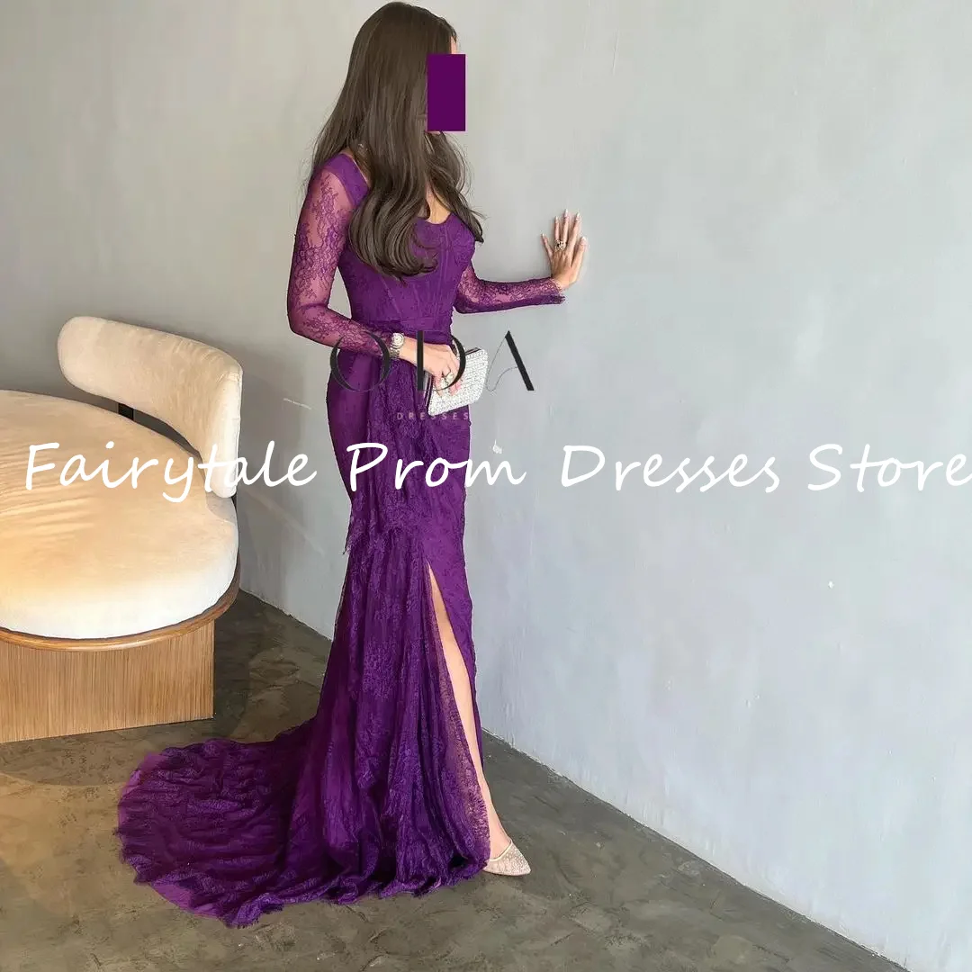 Prom Dresses Long Sleeves Lace Halter Formal Occasion Evening Dresses Purple Saudi Arabia Customized Formal Party Dresses 2025