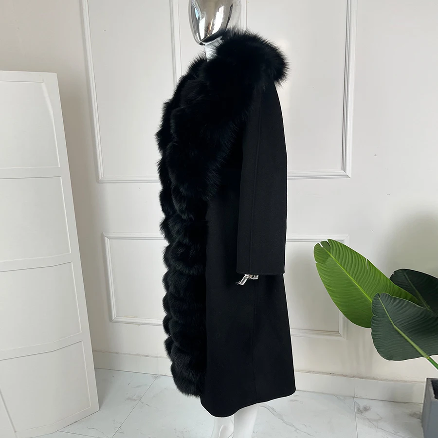 معاطف فرو الثعلب الطبيعي الكشمير الصوف الفراء سترة الكشمير الشتاء معطف الفرو الحقيقي الخريف سيدة عالية الشارع ملابس خارجية