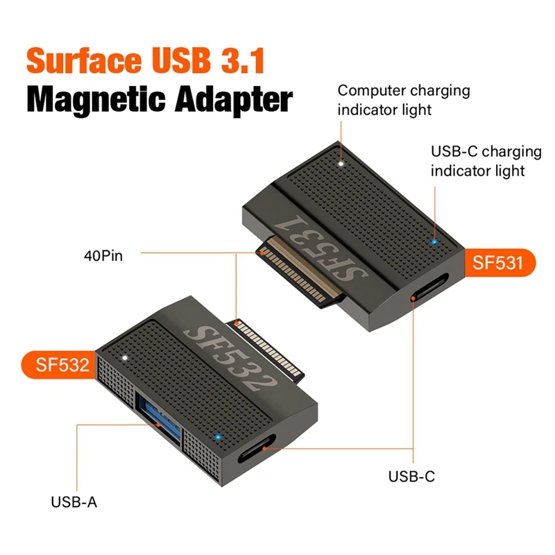 45W PD Magnetic Fast Charging Adapter Converter For Microsoft Surface Pro X 8 7 6 5 4 3 Go Book USB Charger HUB