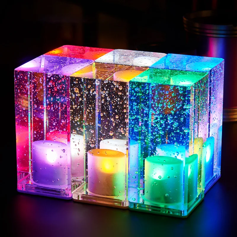 Design Bar Decor Table Lamp Rectangle Crystal Body Bubble Interior Atmosphere Night Light Rechargeable Creative Lamp With Switch