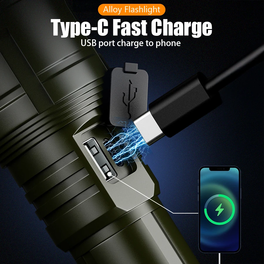 مصباح يدوي قوي متعدد الوظائف مع إشعال اللهب، مصباح كاشف قابل لإعادة الشحن، فانوس قابل للتكبير لمغامرة التخييم في الهواء الطلق