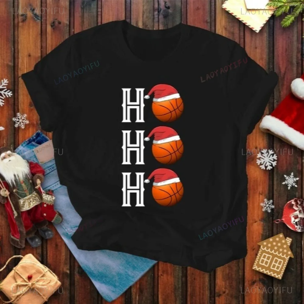 

Ho Ho Ho Баскетбольная шляпа Санта-Клауса Рождественская хлопковая футболка Повседневная модная свободная футболка Harajuku для любителей спорта Одежда с короткими рукавами