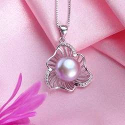 Dainashi 925 Sterling Silver Lotus Leaf Pendant Necklaces for Women 8-9mm Natural Freshwater Bread Pearl Necklaces Jewelry Gift