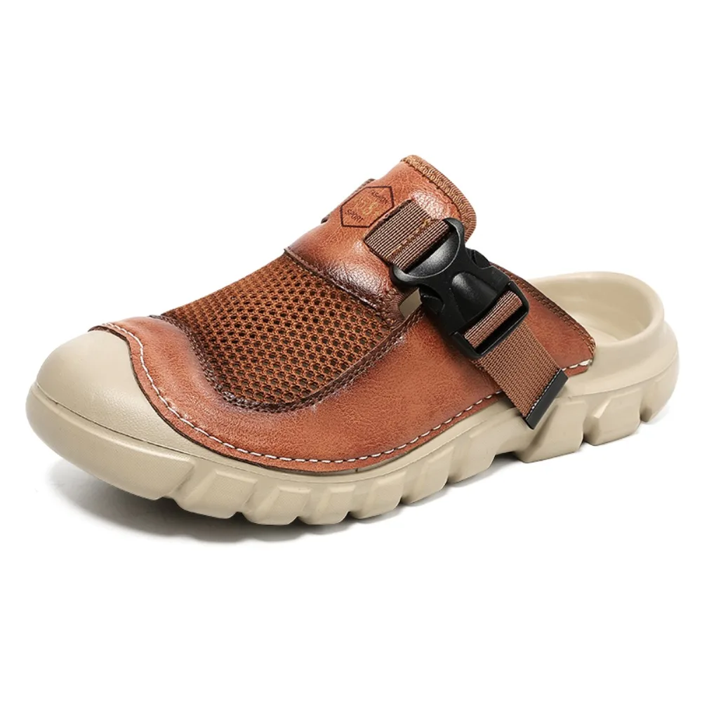 Summer Mens Casual Shoes Mesh Breathable Half Slippers Fashion Walking Sneakers Handmade Male Sandals Lightweight Non-slip Clogs