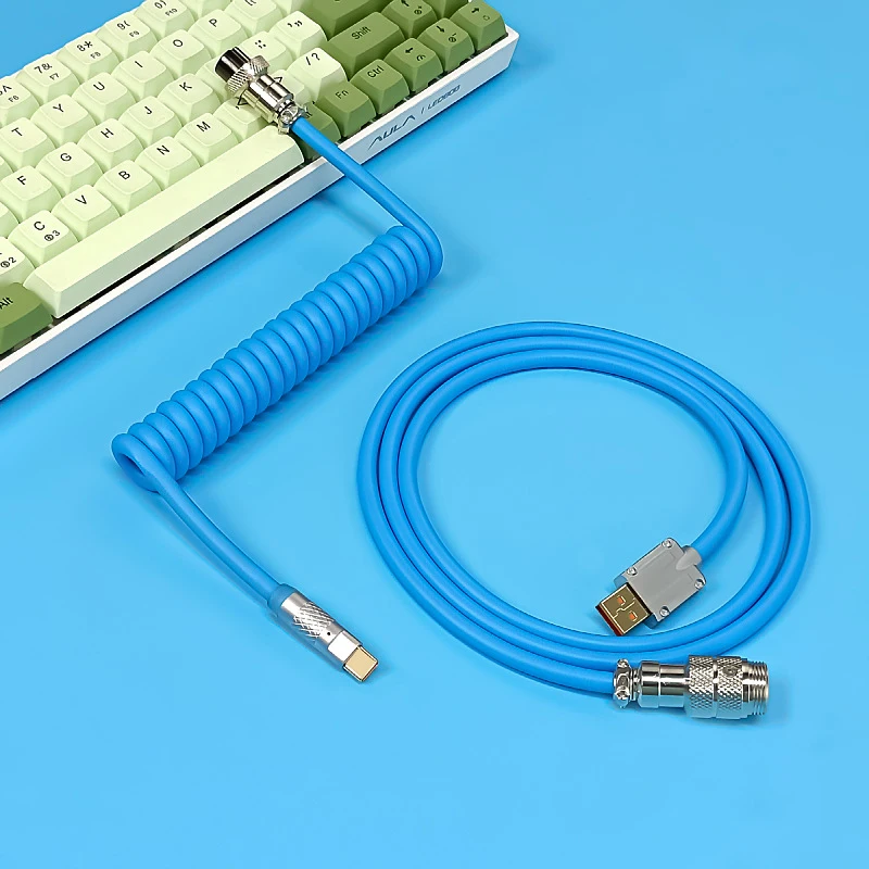 Macaron 1.8m Coiled Type-C To USB A TPU Mechanical Keyboard Cable with Detachable Aviator Connector for Gaming Keyboard