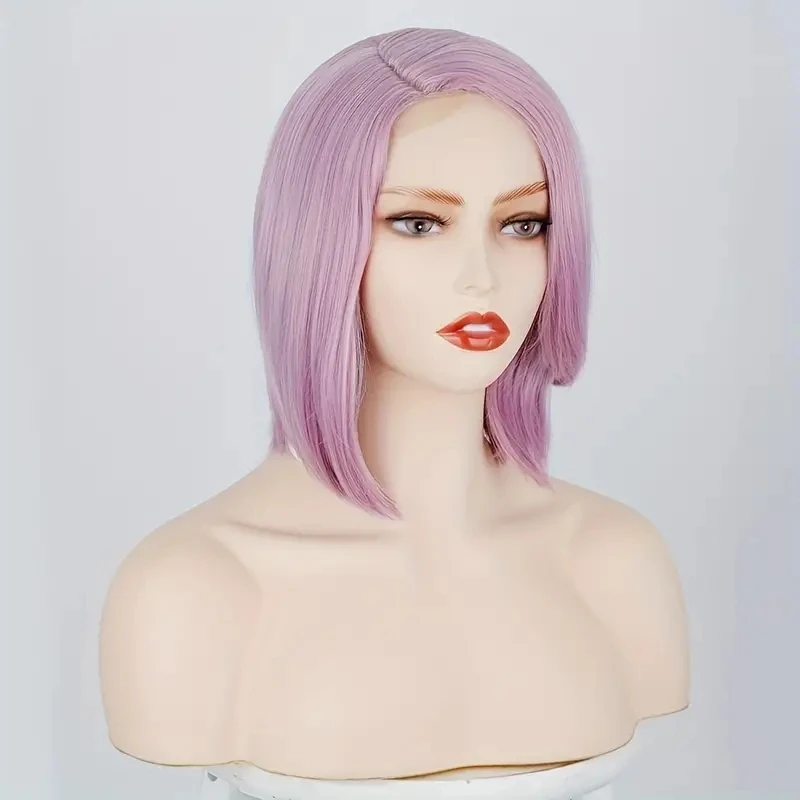 12 Inch Purple Short Straight Bob Hair Wigs For Women Synthetic FiberSide Part Short Straight Wigs Heat Resistant Colorful Party