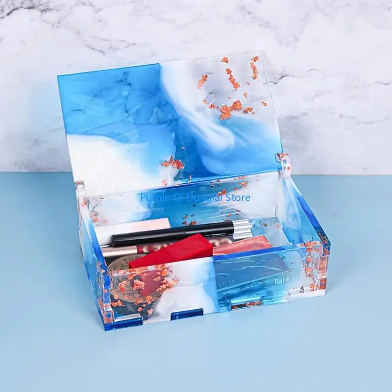 L21E Slide Box Silicone Casting Mold Dominos Storage Box Resin Mold Store Various Crafts Jewelry Brushes Easy to store