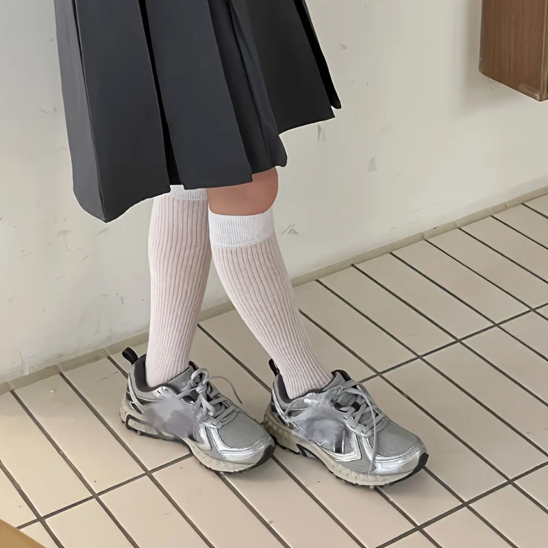 1 pair of spring and summer stacked socks Korean vertical striped long tube socks versatile solid color socks