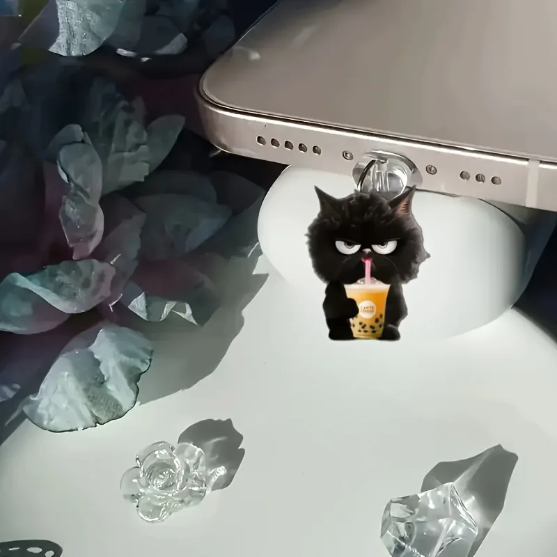 Capa acrílica para celular, chá de leite, cachorro, universal, poeira, com pingente brilhante, compatível com tipo C