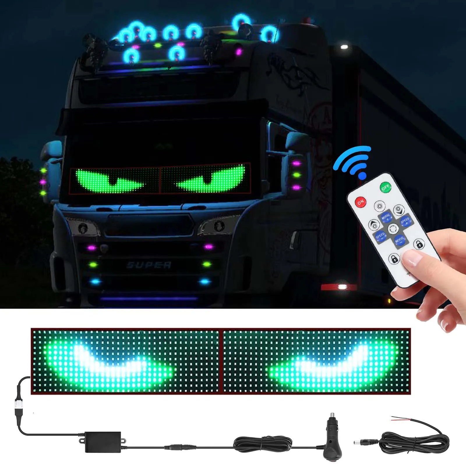 60/70/80CM 2 in 1 Truck Car Devil Eye LED Pixel Panel Light Remote Control Decorative Lights Scrolling For Board Windshield Eyes