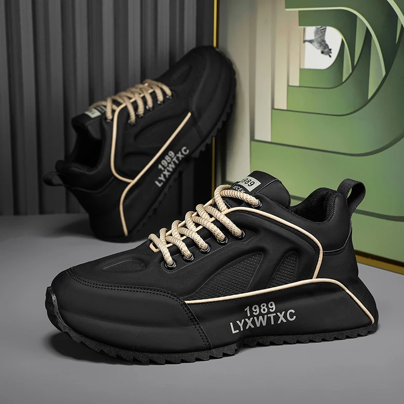 

Men's 2025 New Spring Black Knight Thick Bottom Sports Shoes Summer Youth Casual Heightening Dad Shoes Waterproof round Toe