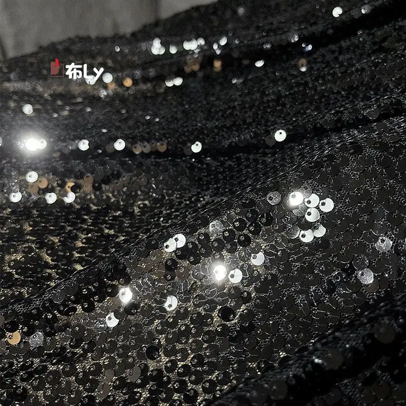 Black Starry Shiny Gold Sequin Fabric, Gradient Creative Material for Fashion Designer DIY & Special Patchwork