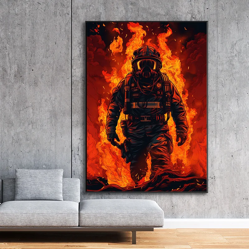 Abstract Firefighter Flame Fire Fireman Canvas Painting Heros Wall Art Poster Print For Living Room Home Decoration Cuadros