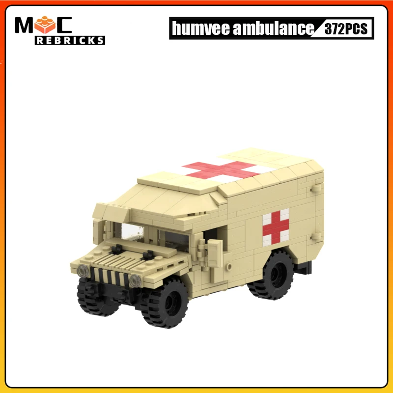 MOC Military Battlefield Medical Vehicle Building Blocks Model Army Tactical Humvee Ambulance Assembly Bricks Toys for Children