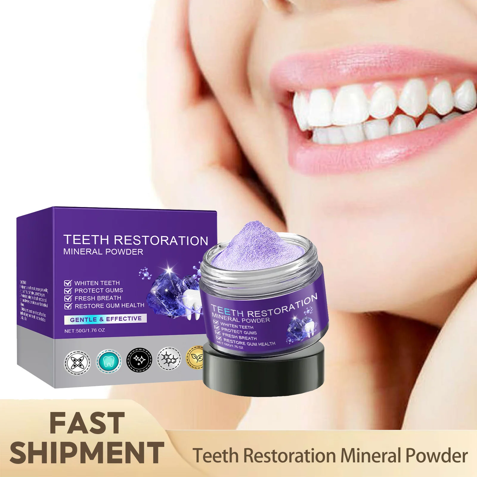 Teeth Restoration Mineral Powder Gentle Oral Care Powder Remove Surface Stains Freshen Breath Protect Gums Reduce Teeth Dullness