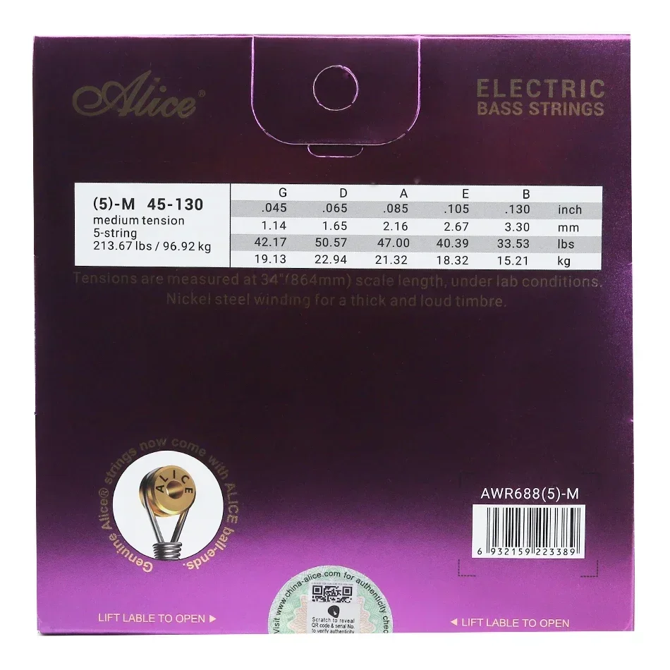 Alice AWR688 Electric Bass Strings For 4/5-Strings Bass Professional Use Medium Ni-Steel Winding Bass Accessories