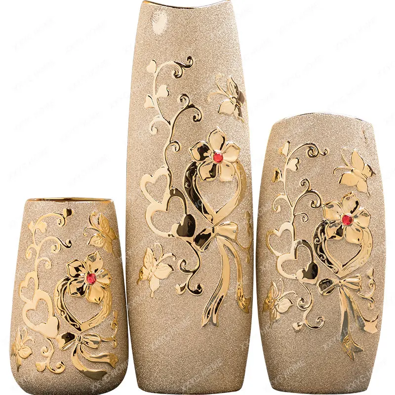 Ceramic Vase Gold-Plated Living Room Decoration Flower Arrangement Frosted Large Mouth Floor Wine Rack