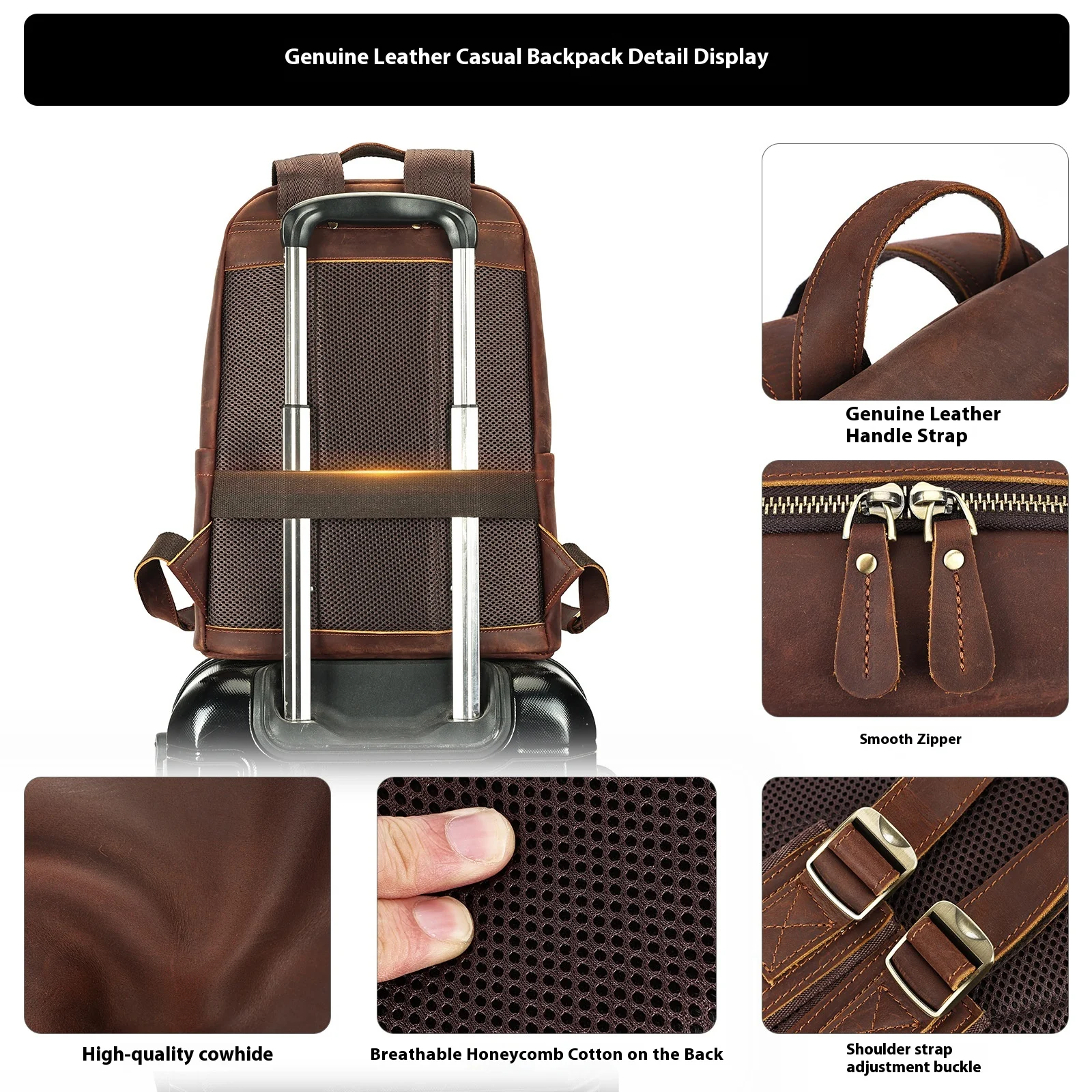 Lederrucksack für Herren – großer Rucksack im Vintage-Stil, lässige Laptoptasche für Arbeit, College, Reisen und den täglichen Gebrauch