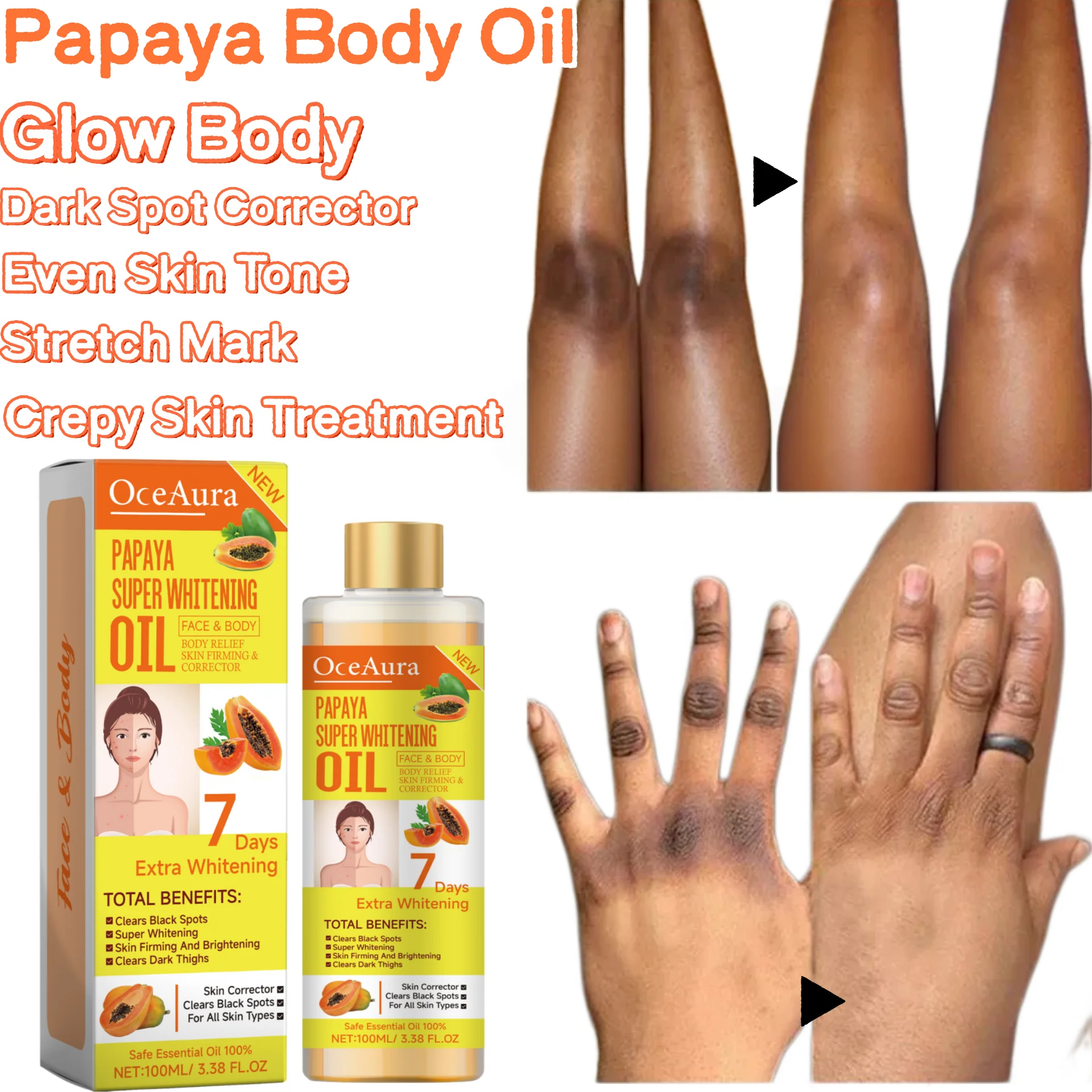 Papaya Body Oil,7 Day Brightening & Hyper pigmentation,Powerful Antioxidation,Fades Scars,Deep Hydration & Barrier Repair,Warm Circulation & Firming,Moisture Lock Barrier,Aromatherapy Experience,Multipurpose Head To Toe,100% Vegan&Cruelty Free