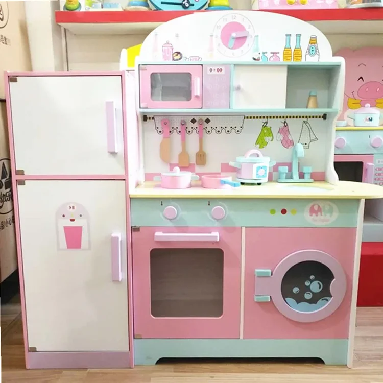 Grand ensemble de cuisine pour enfants, réfrigérateur de simulation, kit de cuisine, éducation précoce, maison de jeu, cuisine en bois, jouets cadeaux pour filles, 100cm