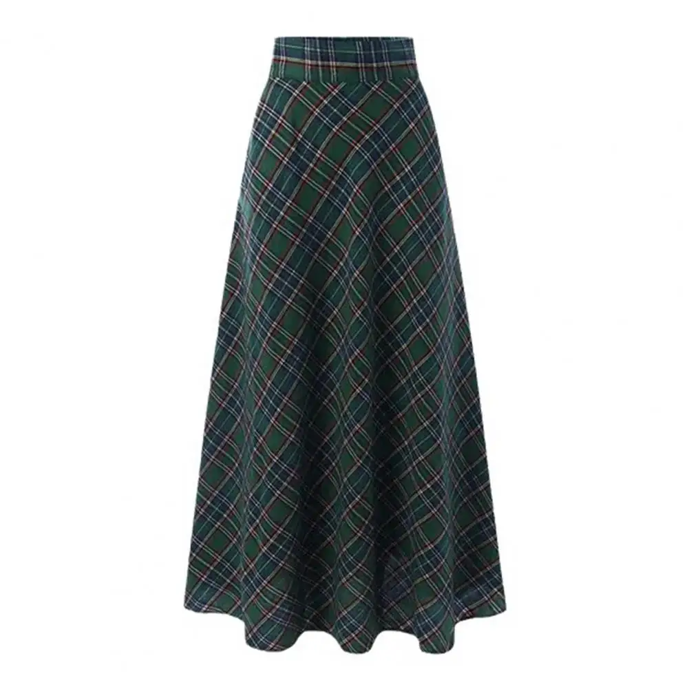 Women Long Skirt Plaid Print High Waist Maxi Skirt for Women A-line Floor Length Spring Skirt with Oversized Check Pattern