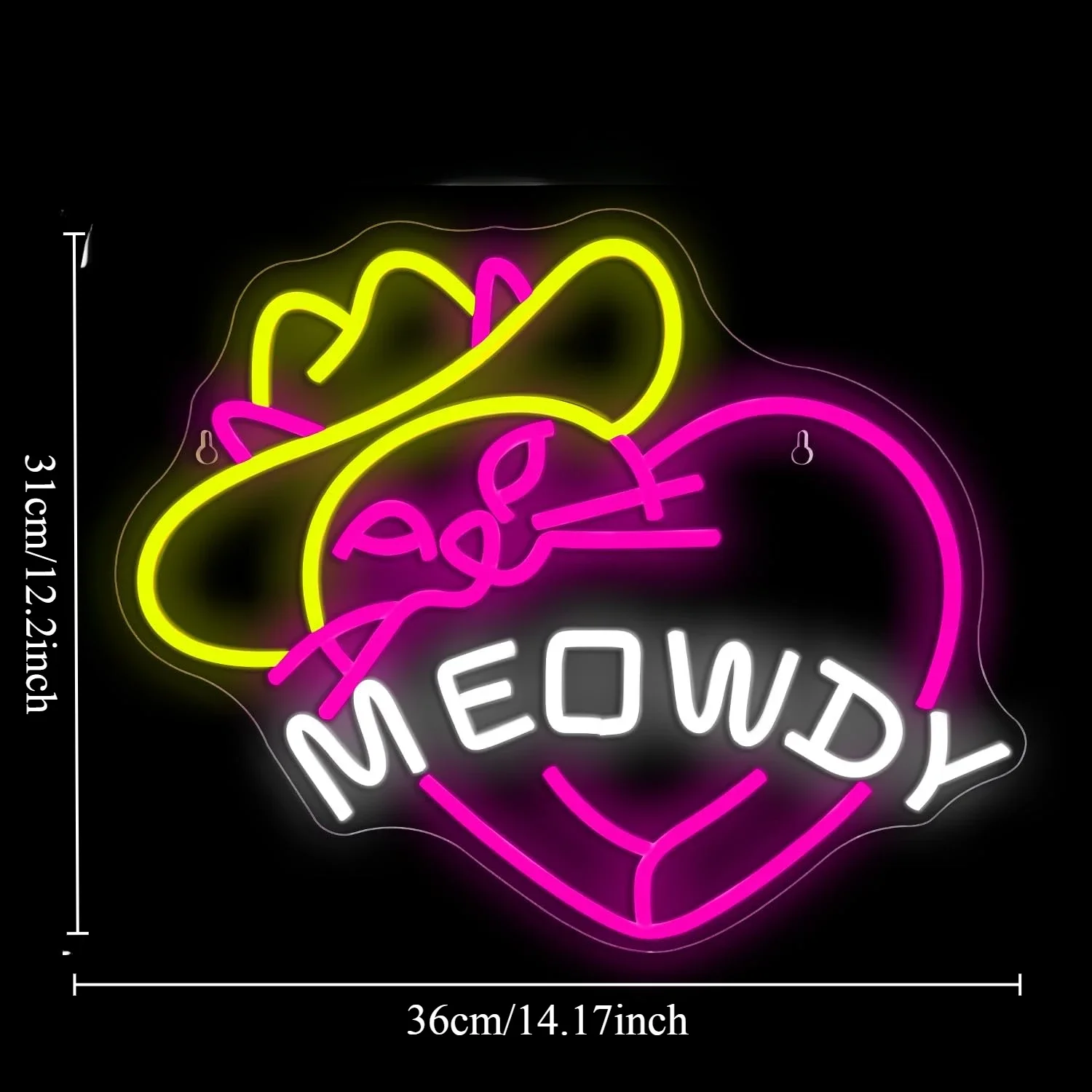 Howdy Meowdy Neon Sign LED Wall Art USB Powered Acrylic Glow Lamp Cowboy Hat Theme Decor Party Western Aesthetic Hanging Light